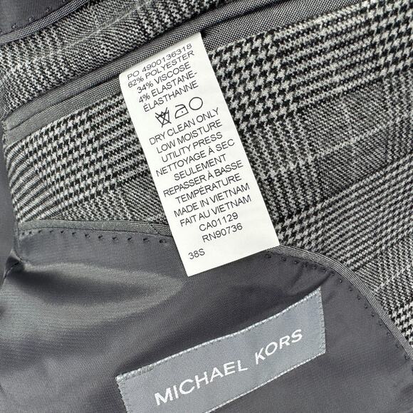 Michael Kors Mens Classic Fit Stretch Plaid Suit Jacket Gray 38S - Picture 5 of 5